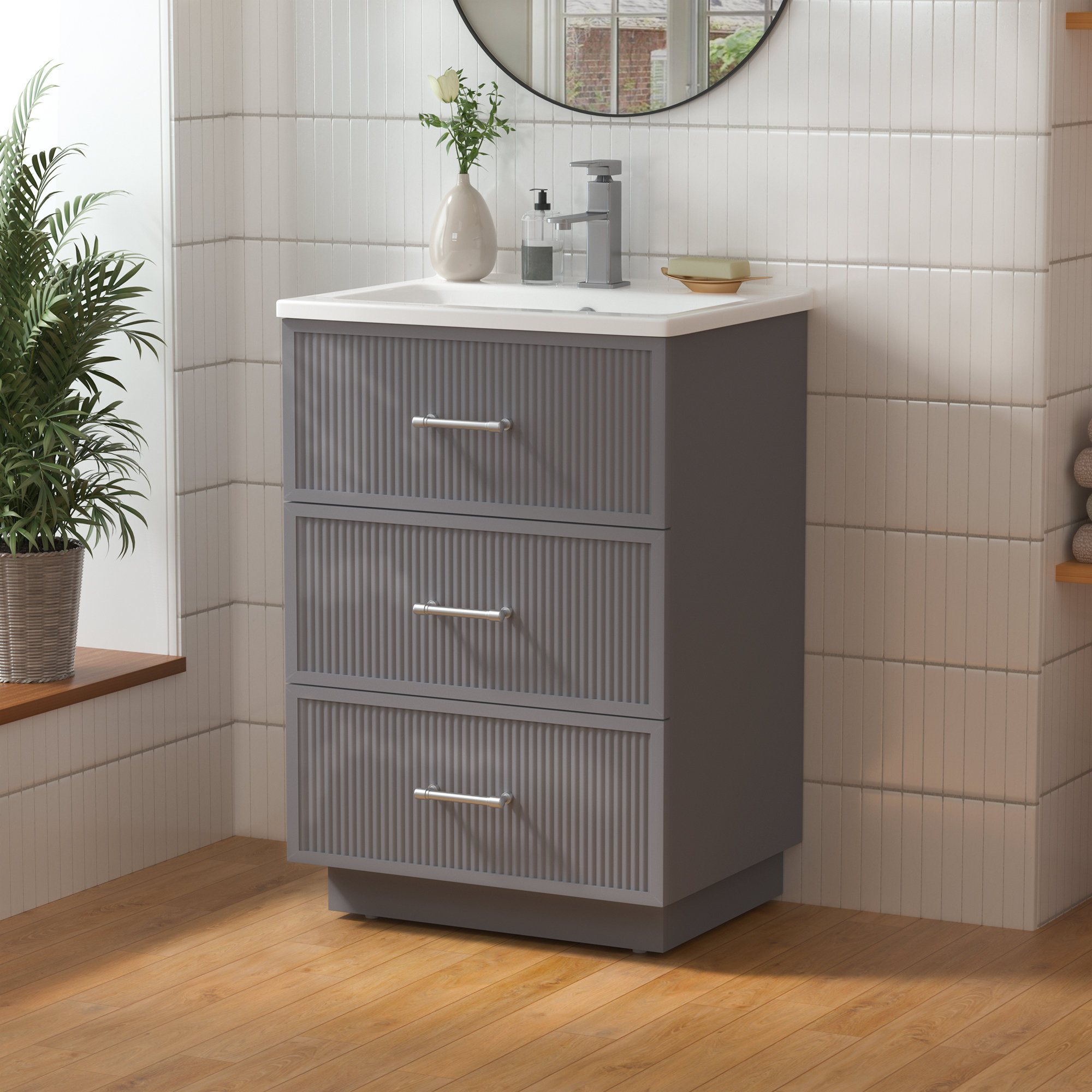 Ebern Designs 24" Bathroom Vanity with Ceramic Sink Modern Freestanding Bathroom Vanity with 2 ...